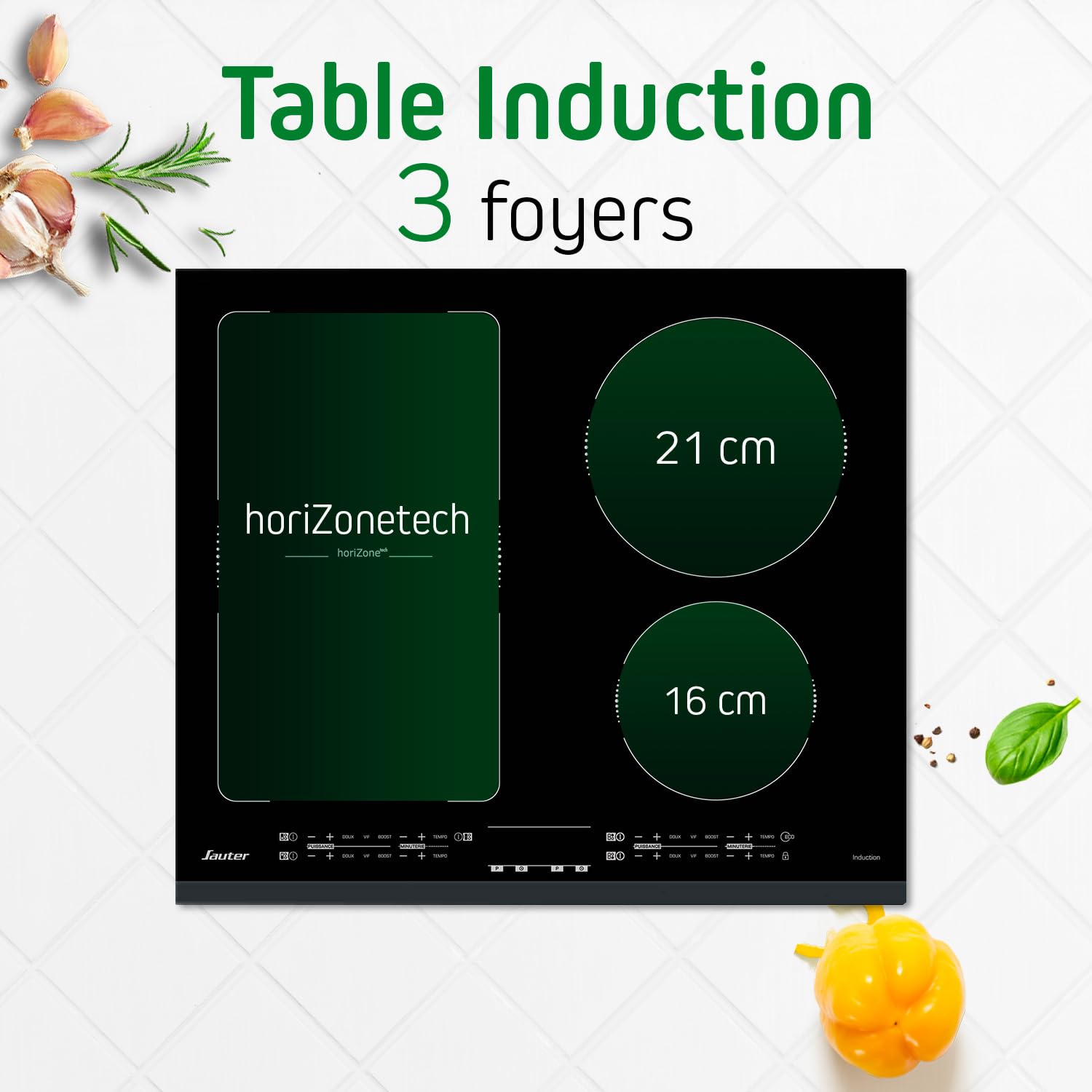 Table de Cuisson Induction SAUTER - 4 foyers - L60 x P51cm - SPI4664B - 7200W - Revetement verre - Noir
