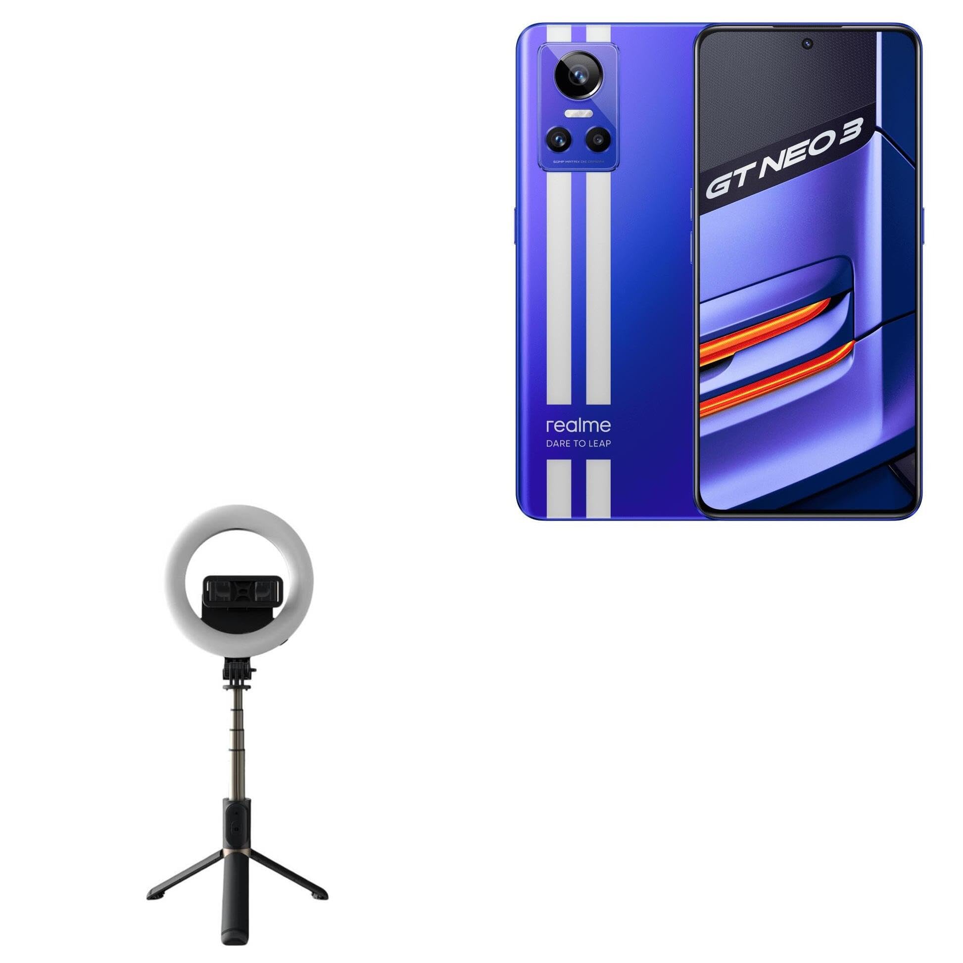 BoxWave Stand and Mount Compatible with Realme GT Neo 3 - RingLight SelfiePod, Selfie Stick Extendable Arm with Ring Light - Jet Black