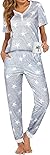 Ekouaer Pajamas Set for Womens Short Sleeve Tops Long joggers Pants Lounge Set Soft Two Piece Pjs Star