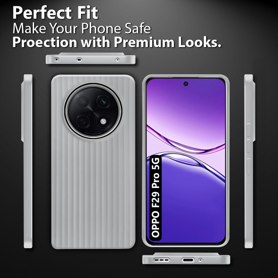 Image of Fashionury Ring Line Beam Design Back Case for Oppo F29 Pro 5G | Ring Line Camera Protection | Vertical Beam Bump Protection | Rubberised Back Case for Oppo F29 Pro 5G (Gray)