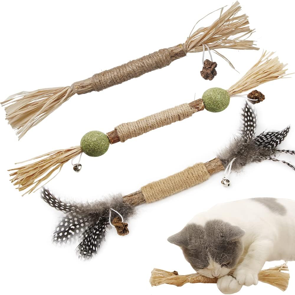 PAZ'S GIFT Catnip Toy Kitten chew Toy Natural Silvervine for Cats, Indoor Interactive cat self-Play Toy Teeth Cleaning to Relieve Bad…