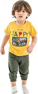 ملابس نوم طقم مكون من تيشرت بنصف كم وبنطلون مطبوع بعبارة «Always Happy» للأطفال الصغار والرضع من جوكي ام ام، قطعتين (عبوة من قطعة واحدة)