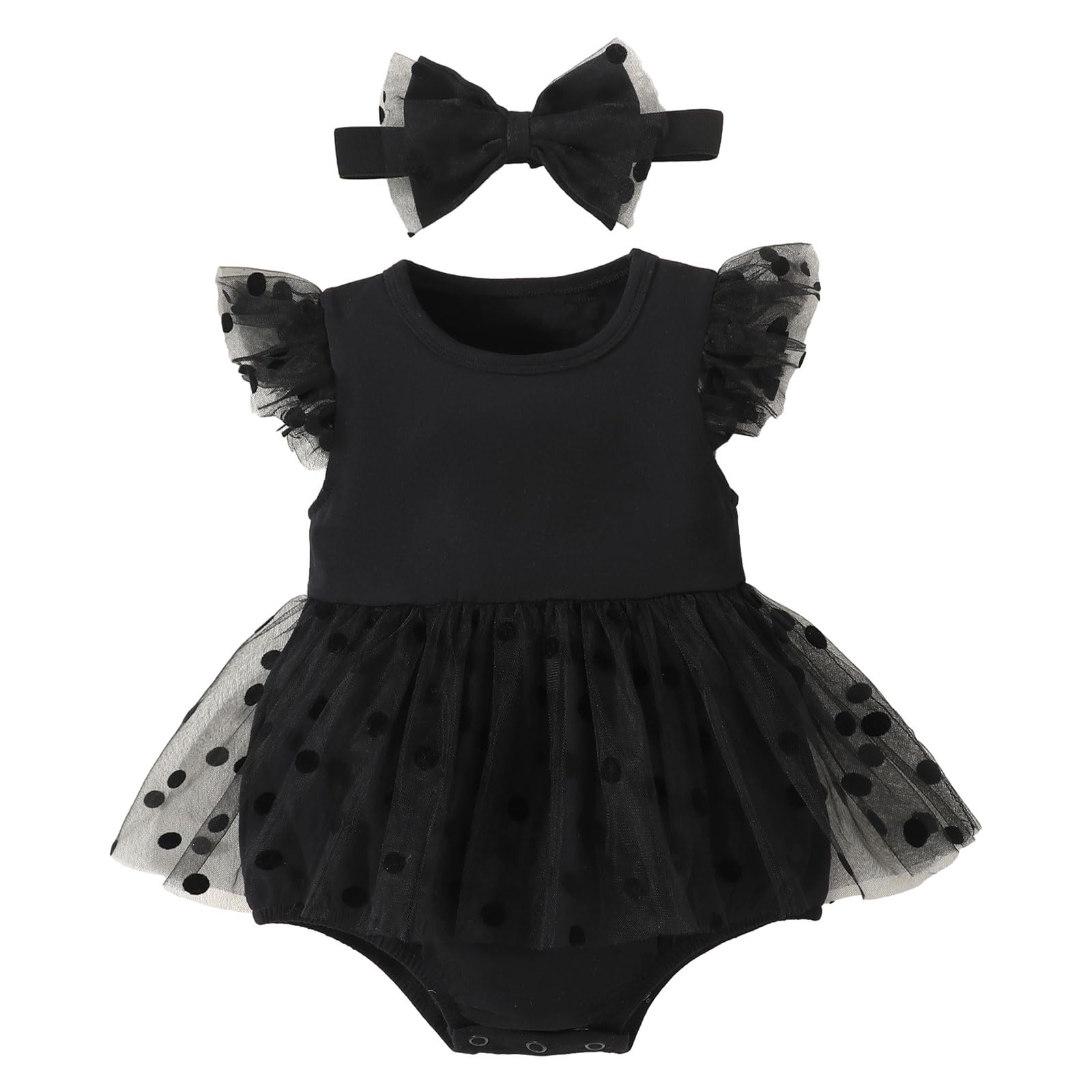 RomperinBoxBaby Girls Solid Little Black Dress Bodysuit Summer Lace Tutu Skirt Romper Tulle Sundress 0-24 Months
