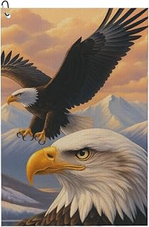 Eagle and Snow Mountain Golf Towel Microfiber Waffle Pattern Absorbent with Carabiner Clip 16x24In