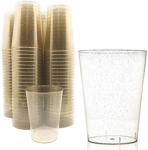 Miniatura 6 de 25 vasos de plástico con purpurina dorada, vasos desechables transparentes de 10 onzas, vasos desechables duros, vasos de cóctel desechables, vasos