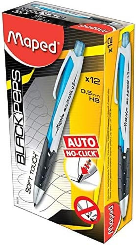 Maped Box of 12 Automatic Mechanical Pencils - No More Need to Click the Lead Alone, Lead Diameter 0.5 mm, Blue