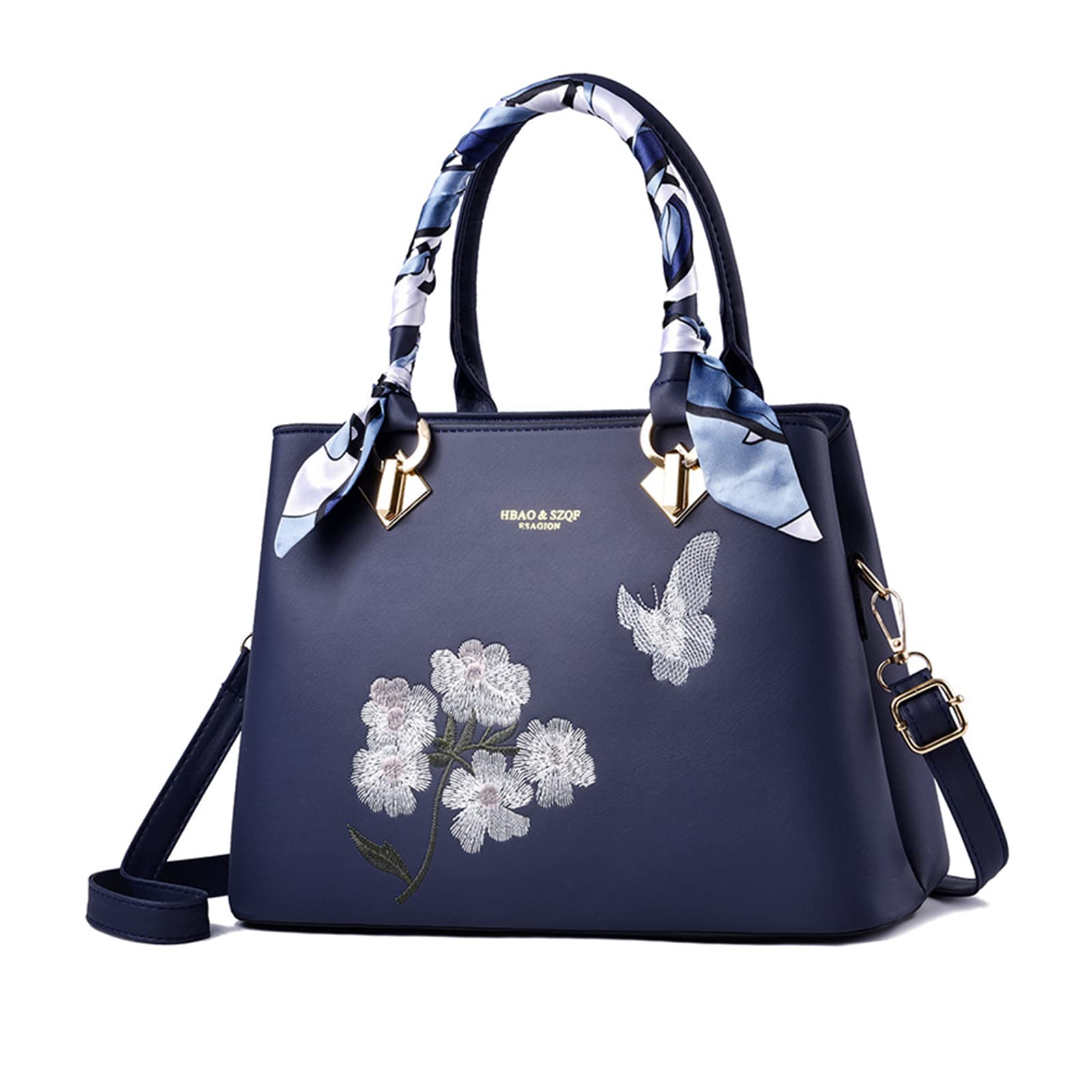 NICOLE & DORIS Sac à Main Femme à la Mode Sac Bandoulière Elégant Sac a Main Porté Epaule PU Cuir Sac D'épaule Impermeable Sac Pochette Avec Fleur Broderie