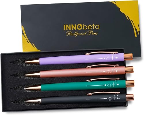InnoBeta Monogrammed Gifts Ballpoint Pen Set of 4, Initial Letter Gifts for Housewarming, Birthday, Thanksgiving, Christmas - N