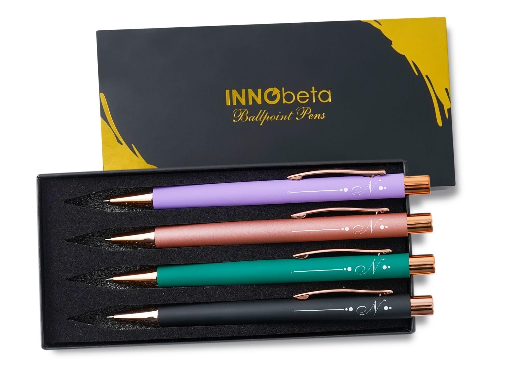 INNObeta Monogrammed Gifts Ballpoint Pen Set of 4, Initial Letter Gifts for Housewarming, Birthday, Christmas - N