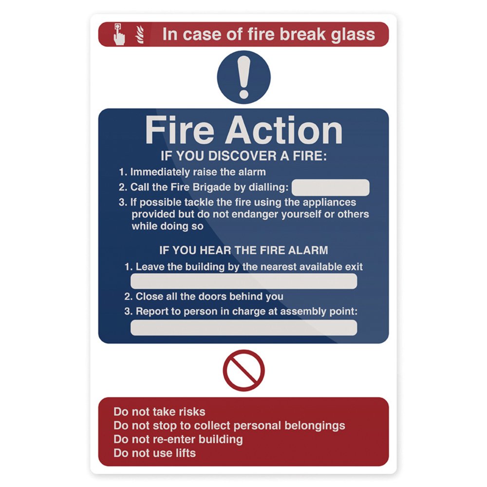 Fixman 726492 Rigid Fire Discovery Action Sign with Break Glass Message 200 x 300mm
