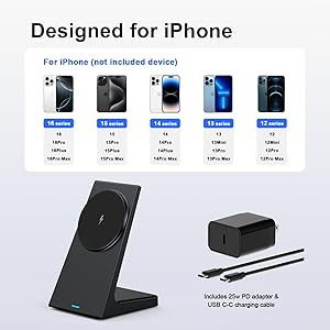 PUY for MagSafe Charger Stand,20W Fast Magnetic Wireless Charging Station with 25W PD AdapterStickable Desk Wireless Charger for iPhone 17/16/15/14/13/12 Pro/Pro Max Series
