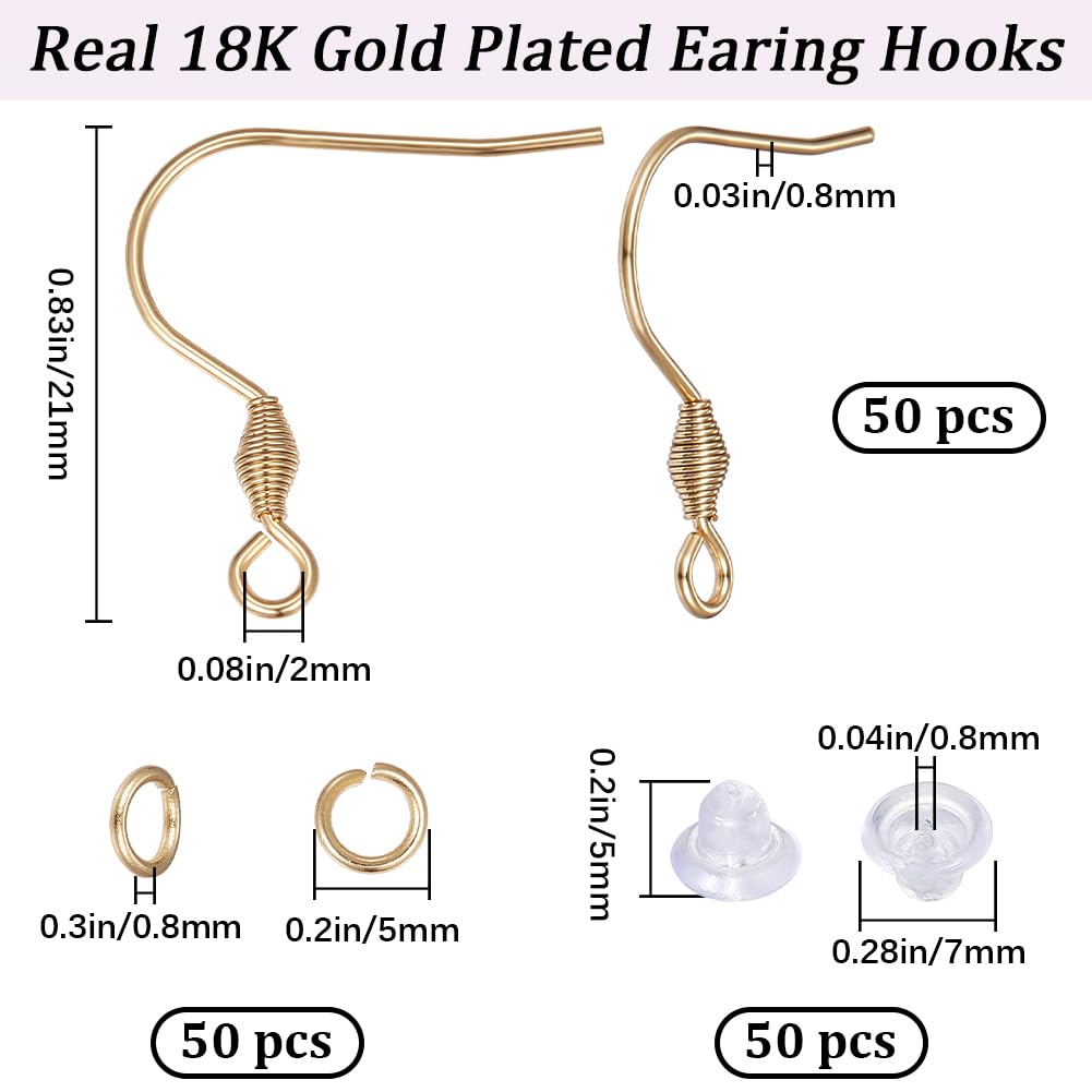 Beebeecraft 1 boîte de 50 Crochets de Boucles d'oreilles en Laiton Plaqué Or 18 carats Beebeecraft 1 boîte de 50 Crochets de Boucles d'oreilles en Laiton Plaqué Or 18 carats