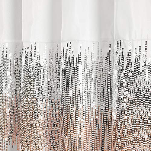 Lush Decor Night Sky Shower Curtain Sequin Fabric Shimmery Color Block Design For Bathroom, 72" X 72", White & Blush #TOP2