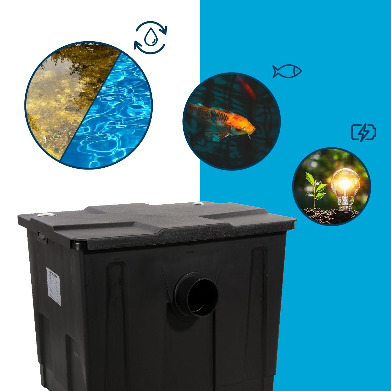 AquaForte - MBF-350 Mehrkammerfilter, Max. Teich 12m³, Max. 8m³/h | Maße: 54x40x40cm, Geeignet für verschiedene Filtermedien