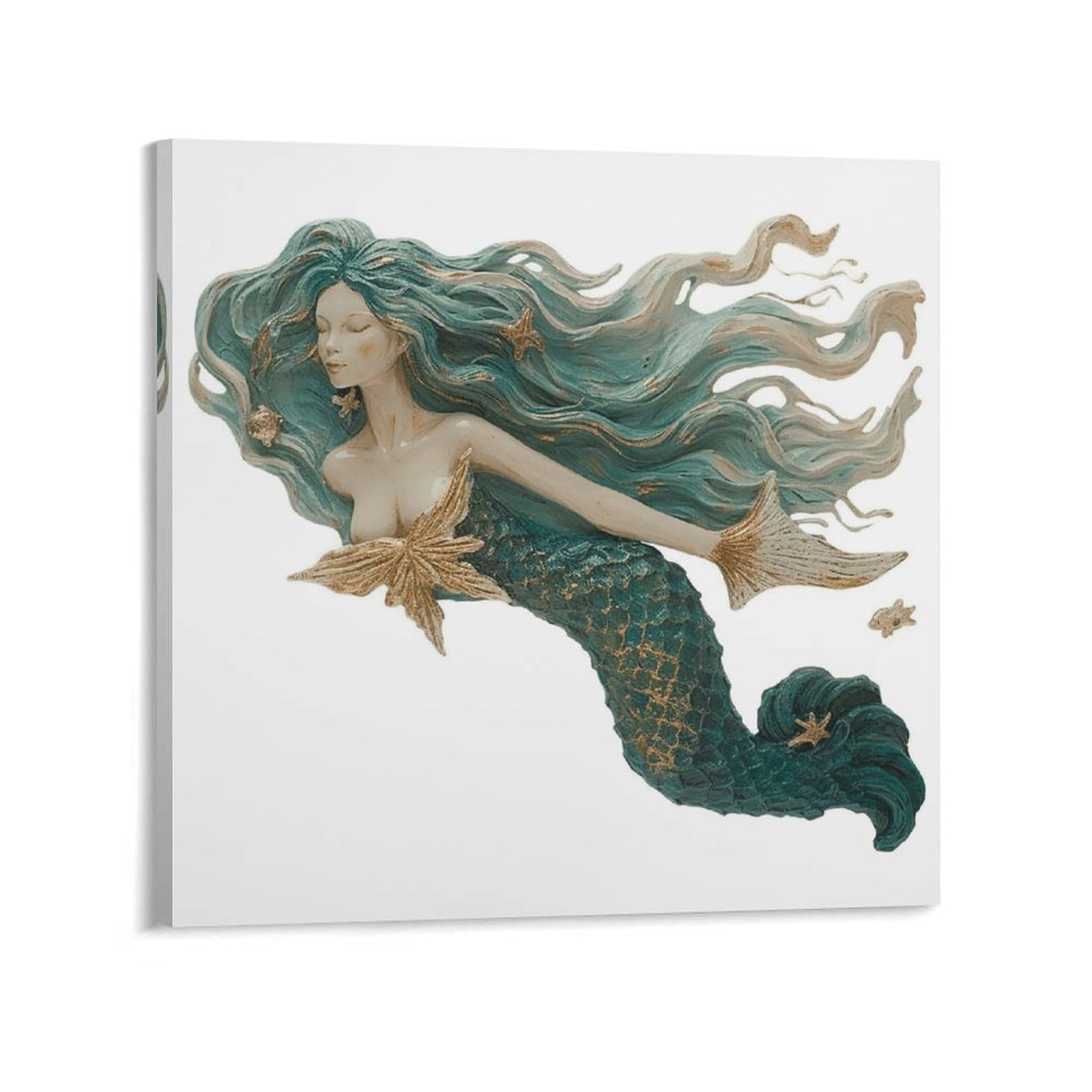 KLOPH Art Mermaid Canvas Wall Art for Living Room 12x12inch Modern Artwork Painting for Bathroom Hanging Canvas Prints Aesthetic Wallart for Bedroom Kitchen Office Wall Decor