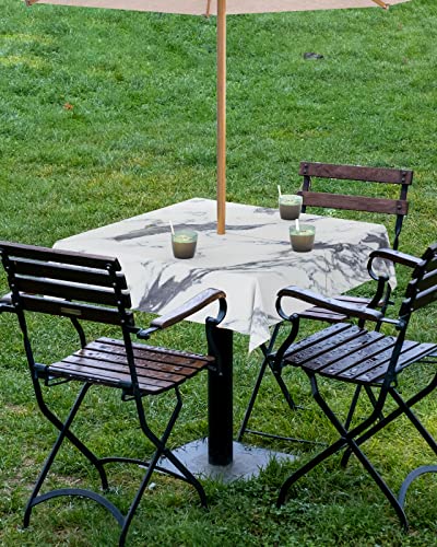 Chees D Zone Outdoor Marble Tablecloth with Umbrella Hole and Zipper,Abstract Striped Cracks Tablecloths for Square Tables,Washable Spillproof Table Cloth for Picnic Patio Modern Stone Art 54x54in