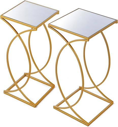 Miniatura 5 de glitzhome Juego de 2 mesas auxiliares anidables, mesas auxiliares decorativas, soporte para plantas, para dormitorio, sala de estar, oficina en casa