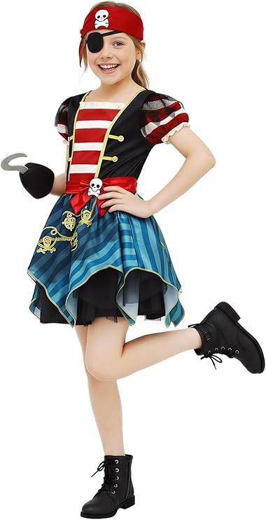 Halloween Pirate Costume Kids Girls - Pirates Outfit Set with Accessories for Pretend Play Dress Up Themed Party