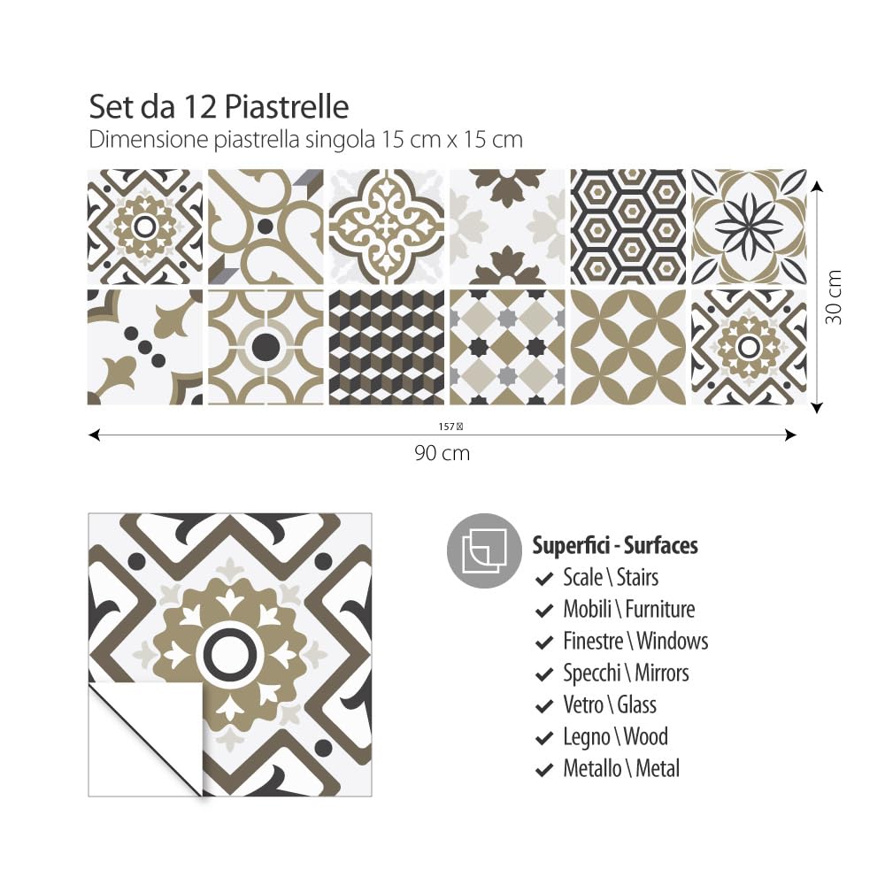 Adesivi Piastrelle Bagno/Cucina 20x20cm - 10 Pezzi Stile Cementine | PVC Impermeabile Fai-Da-Te - Foto 11