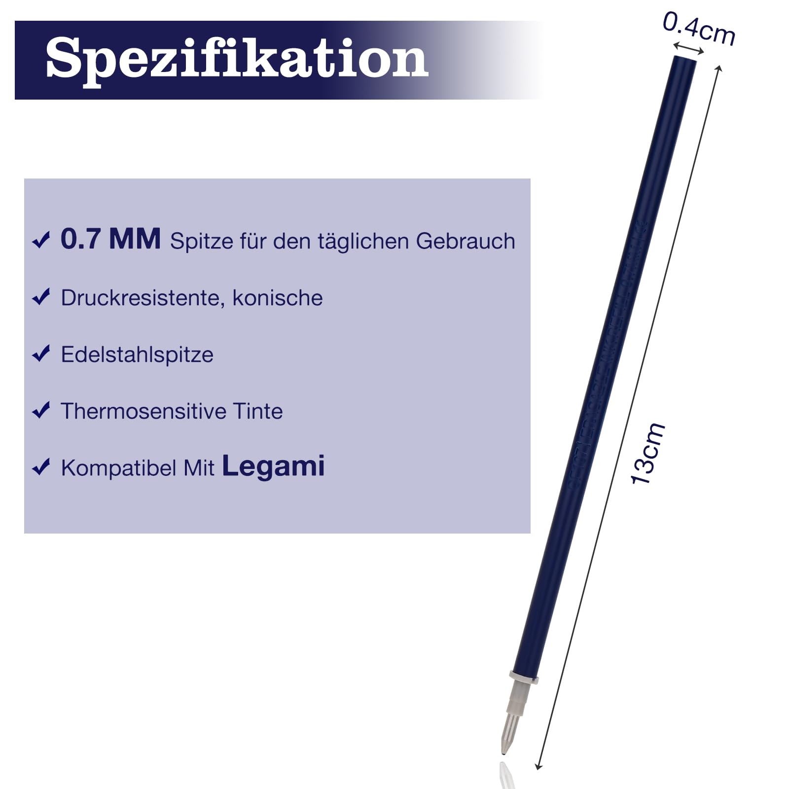 14 mine di ricambio cancellabili blu nero - compatibili con Legami - punta della penna 0,7 mm, facili da cancellare, per la scuola e la vita di tutti i giorni, altezza 13 cm