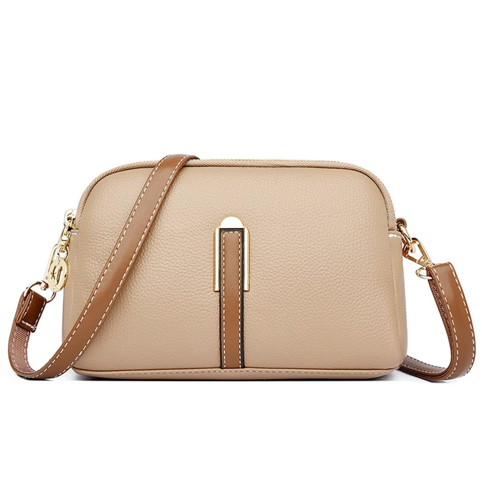Bandolera de Cuero Genuino for Mujer, Bolso con Solapa de Diseñador de Bolsos, bandoleras for Mujer Adecuado para Viajar, Fiesta, Trabajo(Khaki)