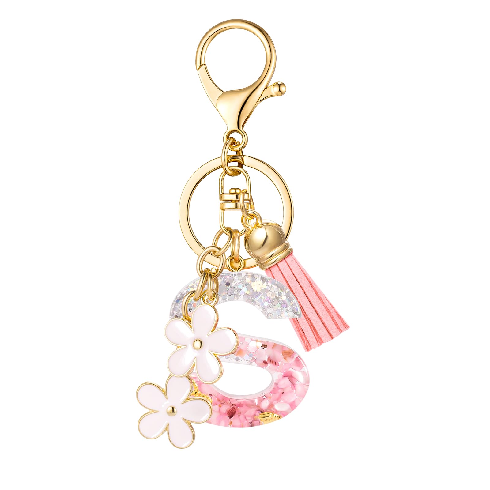 SELOVOGirls Pink Flower Chain Cute Keychain Initial Keychain Key Chain for Women
