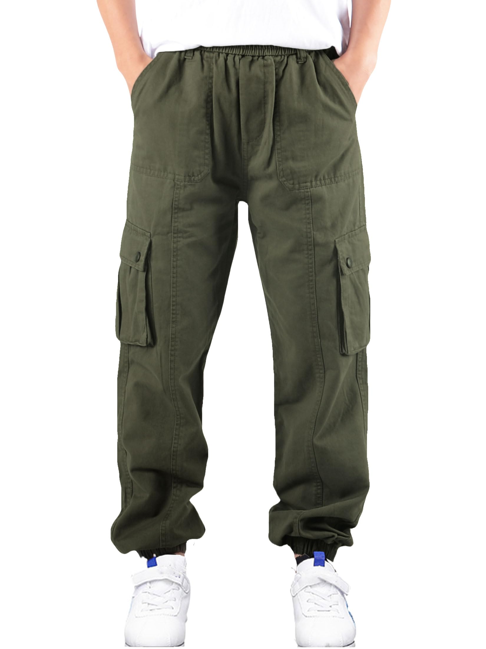 NATUSTBoys Cargo Pants Elastic Waist Twill Joggers Pull on Casual Trousers for Kids