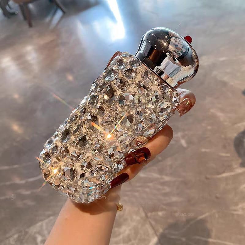 Diamentowa termos, butelka termiczna, w kształcie wiertła Bling Rhinestone butelka na wodę kryształowy kubek termosowy kubek podróżny ze stali nierdzewnej diamentowa kolba butelka próżniowa(220ml)
