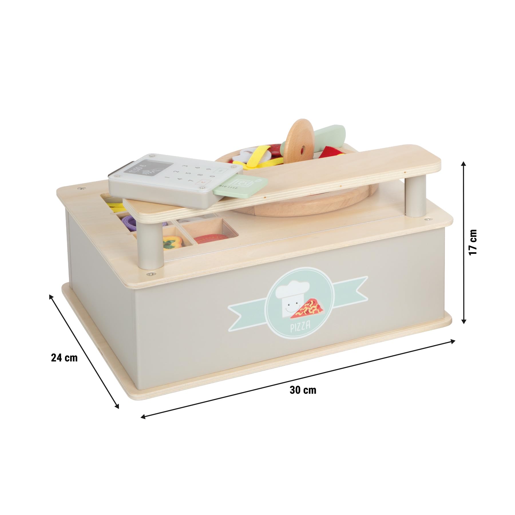 small Foot Pizzeria-Set aus Holz, multifunktionaler Pizzaofen mit umfangreichem Zubehör, hochwertiges Rollenspielset, für Kinder ab 3 Jahren, 12696, Holzfarben