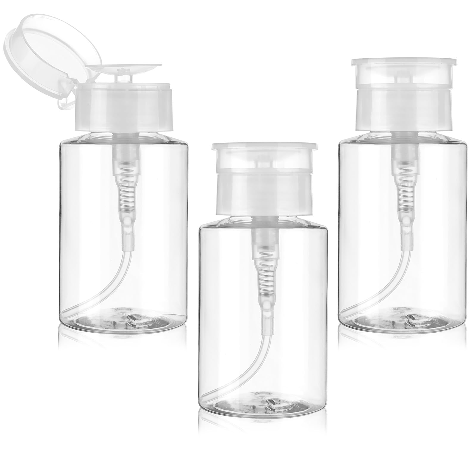 Zmywacz do paznokci w butelce z pompką, 3 sztuki Zmywacz do paznokci bez acetonu 200 ML Przezroczysta plastikowa butelka z pompką z obrotowym pokryciem do płynów do zmywania makijażu