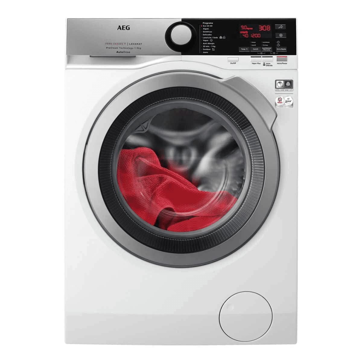 AEG L8FEC942Q Lavadora de Libre Instalación, Carga Frontal, 9 Kg / 1400 rpm, Conectividad WiFi, AutoDosificación, Motor Inverter, Función Vapor, Programa Rápido, LCD, Blanca, Clase A