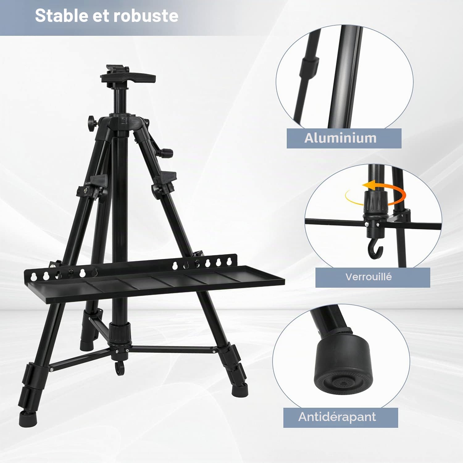Chevalet pour Peindre des Toiles, 50 à 155 cm, pour Peinture et Présentation - Trépied Réglable en Hauteur en Aluminium avec Sac Portable/Support Pliable (Noir)