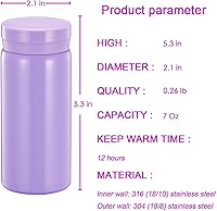 Vista 2 de Mini Thermos Cute Water Bottle - 7 oz Tiny Insulated Vacuum 18/10 Stainless Steel Small Flask - Leak Proof & Spill Proof & Keeps Cold and Hot for