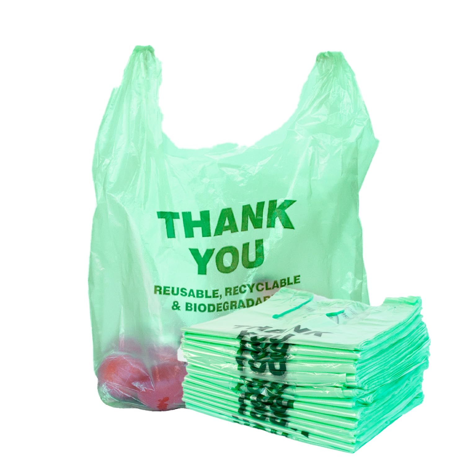 T-Shirt Shopping Bags, Green “Thank You”, 11.5 x 6.5 x 22 in, 13 Micron, 1000 Count Bulk, Grocery & Retail Carry-Out Bags