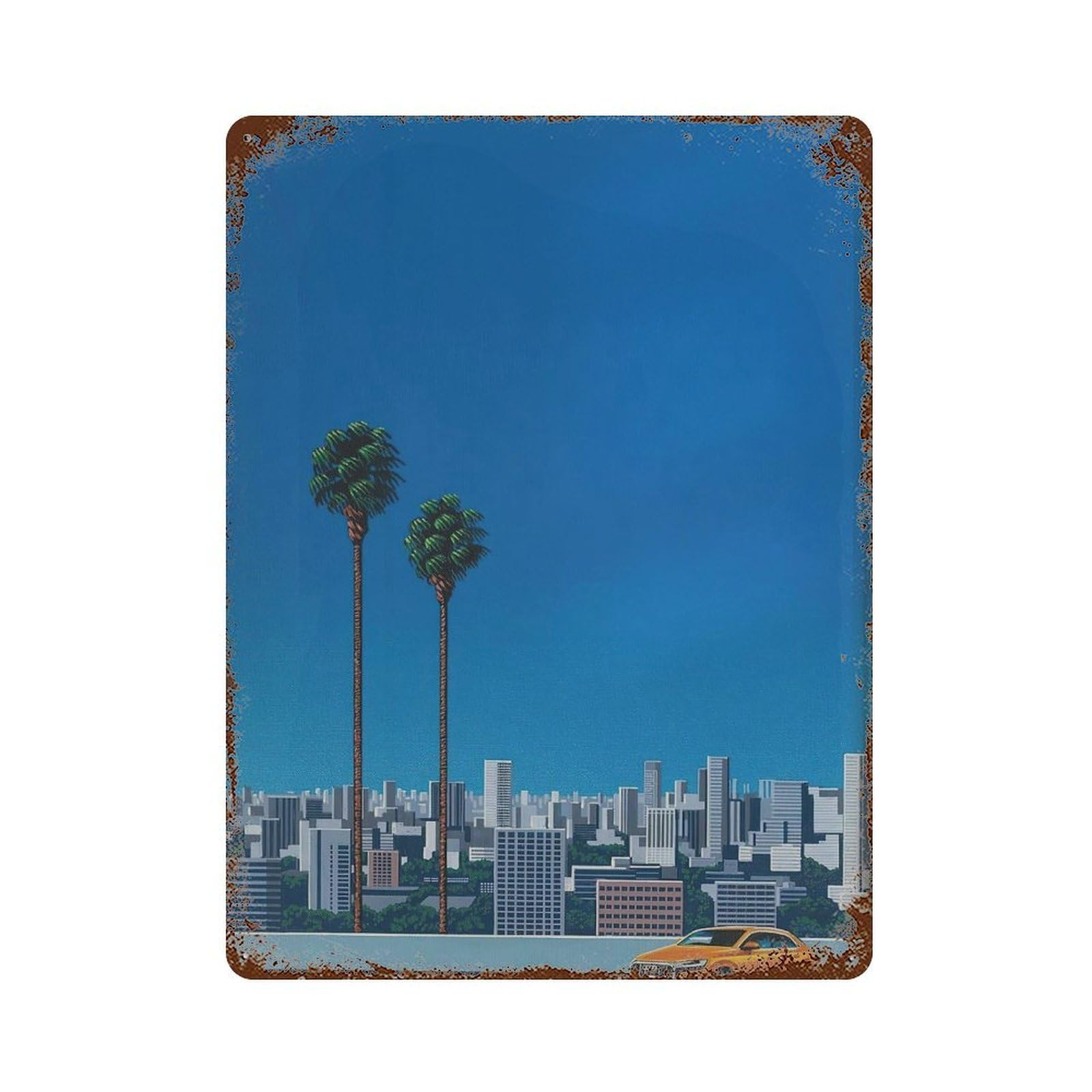 xiaoxiaoshen Cityscape With Palm Trees. Hiroshi Nagai Japanese City Pop Wall Decor Art Metal Tin Poster Modern Home Decor Art Home Bar Shop Decorations Vintage Sign 40x30cm