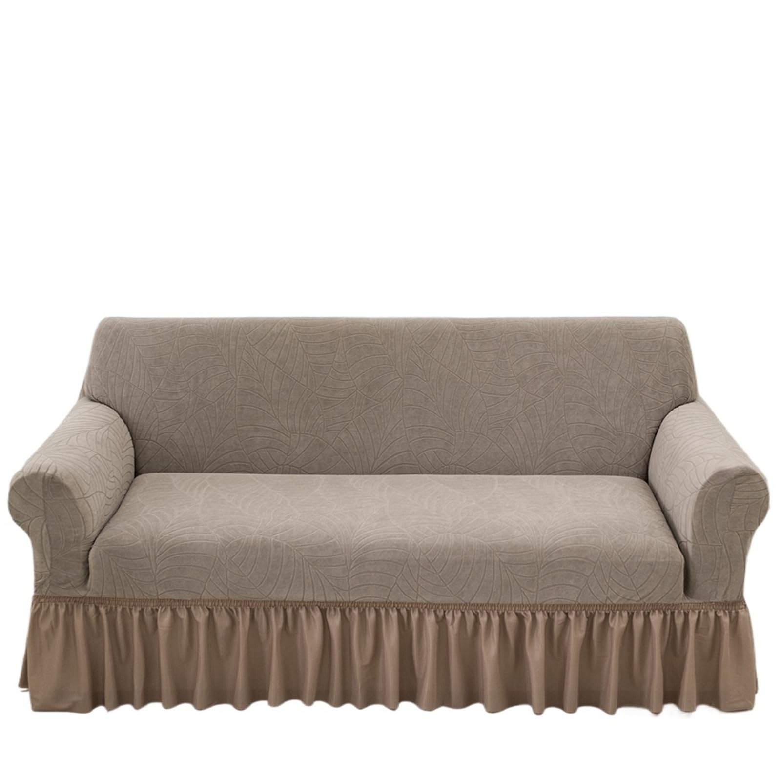GCYEIDMA Skirt Sofa Cover Jacquard Sofa Slipcover with Skirt Stretch Cover for Living Room Couch Covers Easy Fitted Washable(Khaki,3-seater 190-230cm)