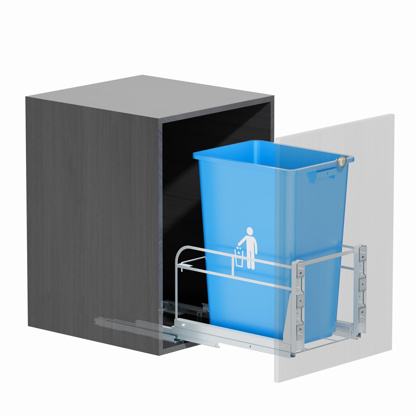RUNMIPull Out Trash Can Under Cabinet with Door Mounting Kit, Heavy Duty Under Sink Trash Can Kit with Soft-Close Slides for Kitchen,35QT Trash Can Kitchen Cabinet, Garbage Can Not Included