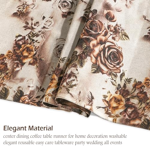 Image of Kuber Industries 68x16 Inch Jute Table Runner for Party, Wedding and Family Dinners | Reusable Centre and Dining Table Runner | Flower Print - Brown
