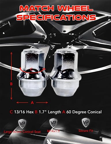 Miniatura 4 de Veritek - Juego de 24 tuercas hexagonales de 0.551 x 0.059 in 1316 de 1.7 pulgadas, 1.752 in de longitud, cromadas, estilo fábrica, estilo de