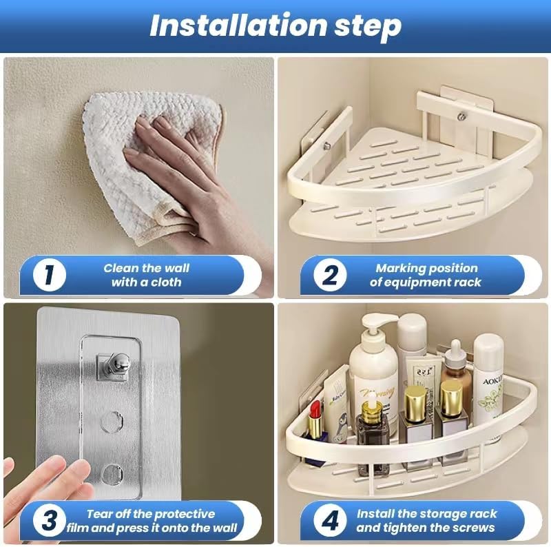 Miniatura 2 de lanlord Organizador de ducha montado en la pared, organizador de ducha esquinero, paquete de 2 estantes adhesivos para esquina de ducha, estantes de