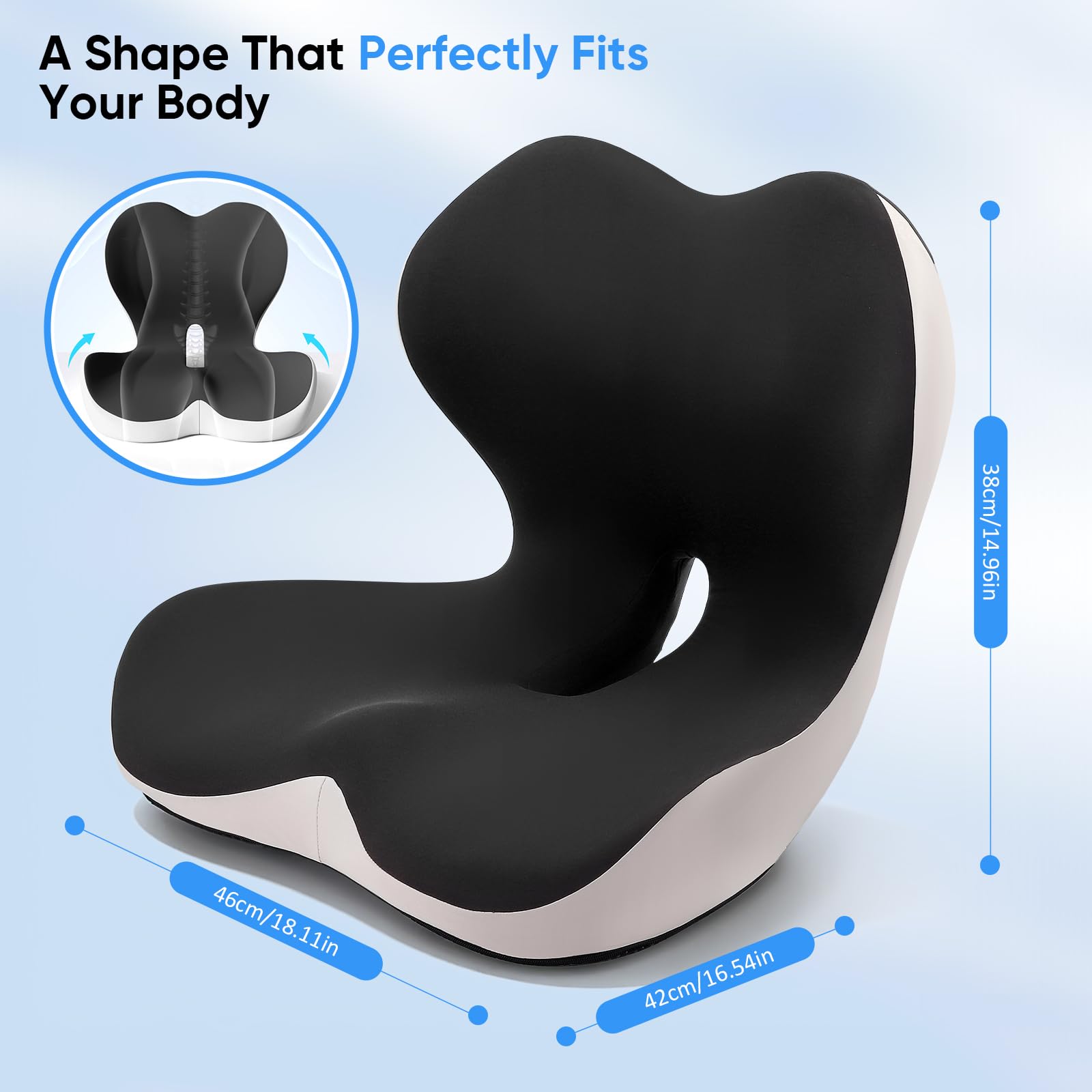 Forma L Cojín Silla Oficina, Cojín Ergonómico para Silla de Oficina con Respaldo, Asiento en Espuma de Memoria, con Zona Hueca y Transpirable, Soporte Columna Vertebral, Asiento para Coche, Sillón