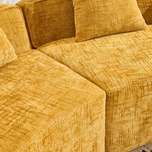 Image of 109-Inch Curved Boneless Modular Sofa Compressed 4-Seat Cloud Couch with 4 Pillows, Modern Curved Boneless Foam Sofa Floor Deep Seat Cloud Couch for Living Room Bedroom