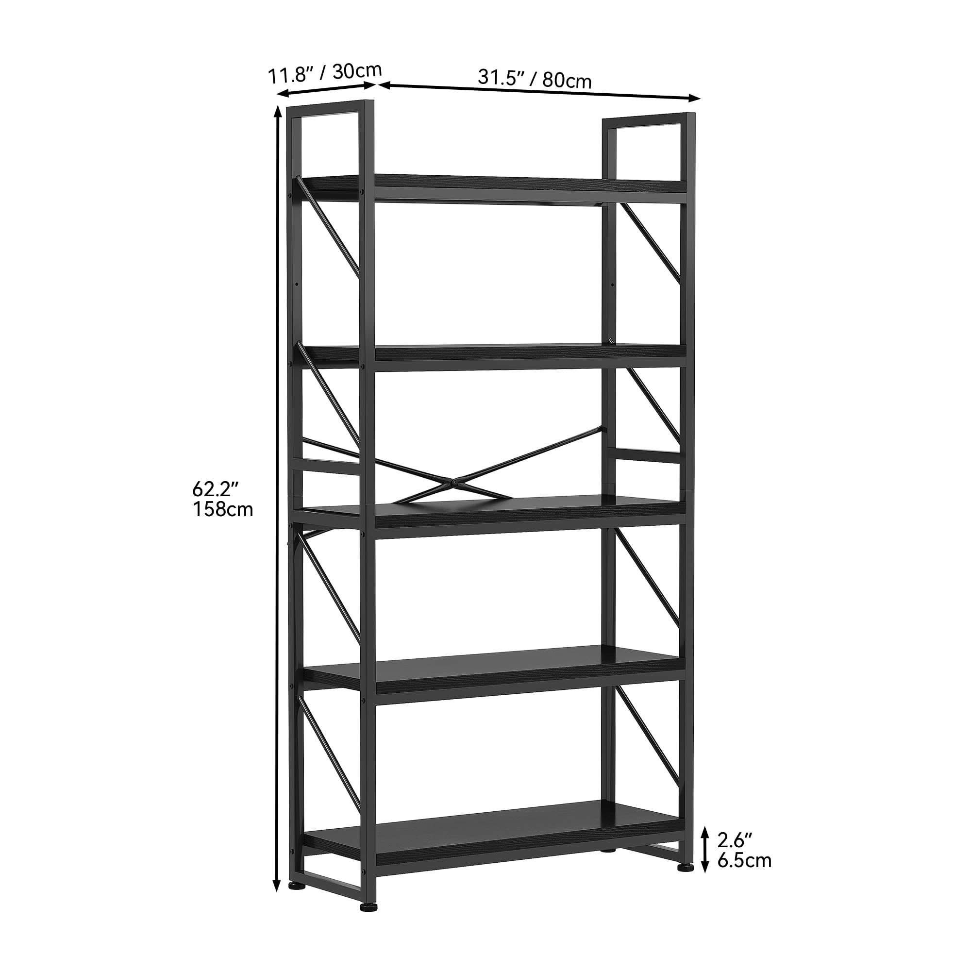 YITAHOME Libreria a 5 Ripiani, Scaffale per Libri Industriale Scaffale per Libri Autoportante Scaffale in Legno e Scaffale con Struttura in Metallo Espositore per Soggiorno, Ufficio in Casa, Nero