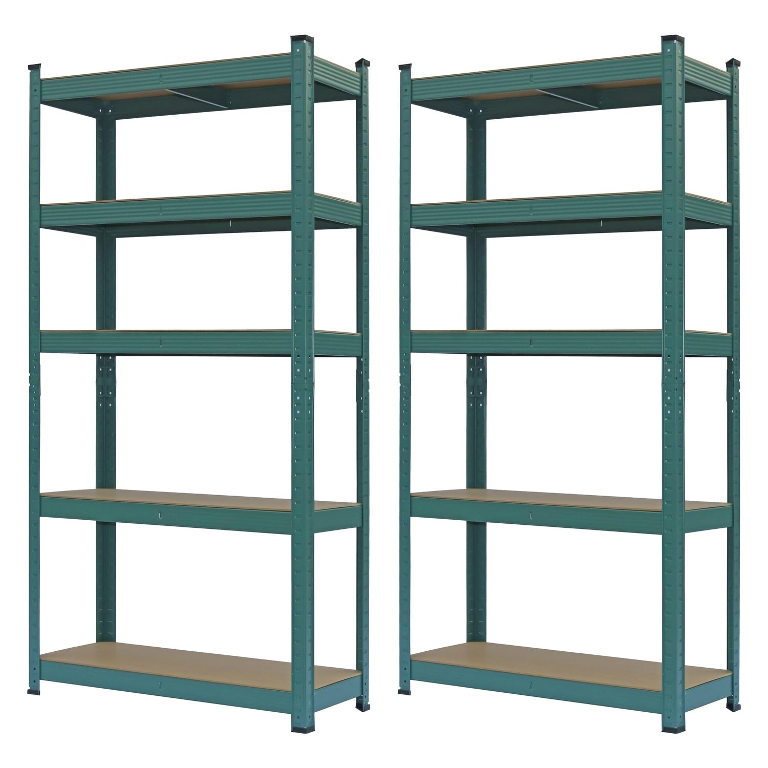 Brigros - Set Scaffali In Metallo 150x75x30cm Portata Totale 875 Kg, 5 Ripiani MDF, Carico Per Ripiano 175 Kg Scaffale Salvaspazio Per Garage, Officina, Cantina, Magazzino (Verde)