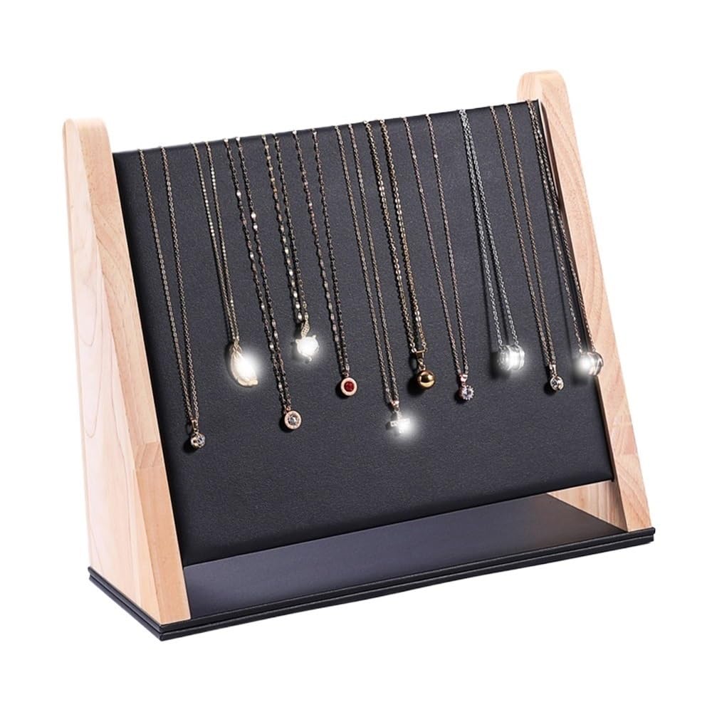 Soporte de exhibición de collar inclinado de madera, soporte de cadena colgante con múltiples ranuras
