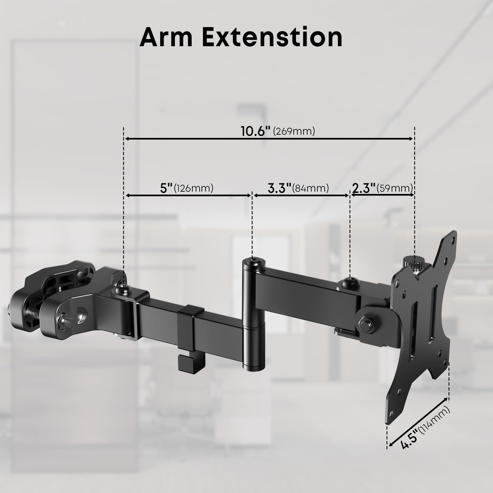 Bras Mural Support écran 17 à 32 Pouces - Réglage Hauteur/inclinaison/pivot, Charge Max 8 Kg, VESA 75/100 - Pour Bureau Ergonomique - 2