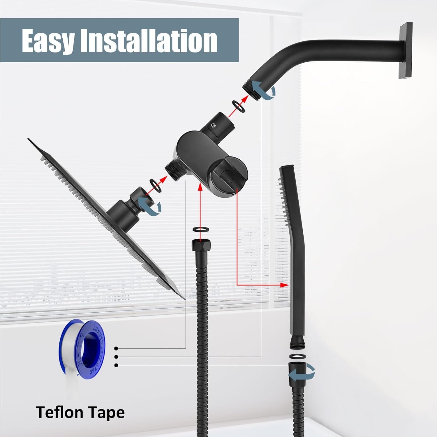 Aolemi Shower Head and Handle Set with Handheld Spray Bathroom Shower Faucet Set 6 Inch Rainfall Shower Head System Wall Mount with Rough-in Valve and Shower Trim Kit Matte Black - Image 9