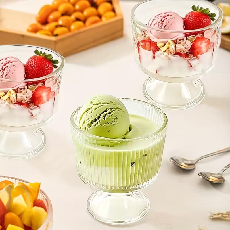 Image of PrimeWorld Glass Dessert Bowls 300 ml - Set os 6 Pcs | Footed Trifle Bowls & Crystal Glass Cups for Ice Cream, Fruits, Pudding, Snacks & Desserts