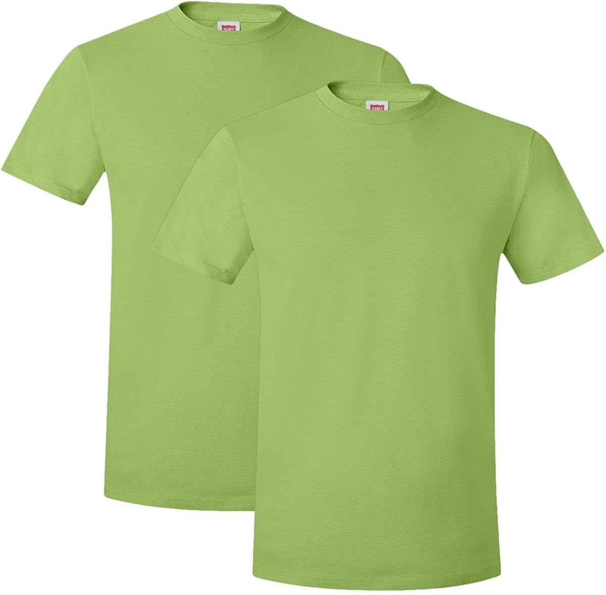 Hanes Mens Ringspun Cotton Crewneck Nano-T T-Shirt, Lime, L ( Pack of 2)