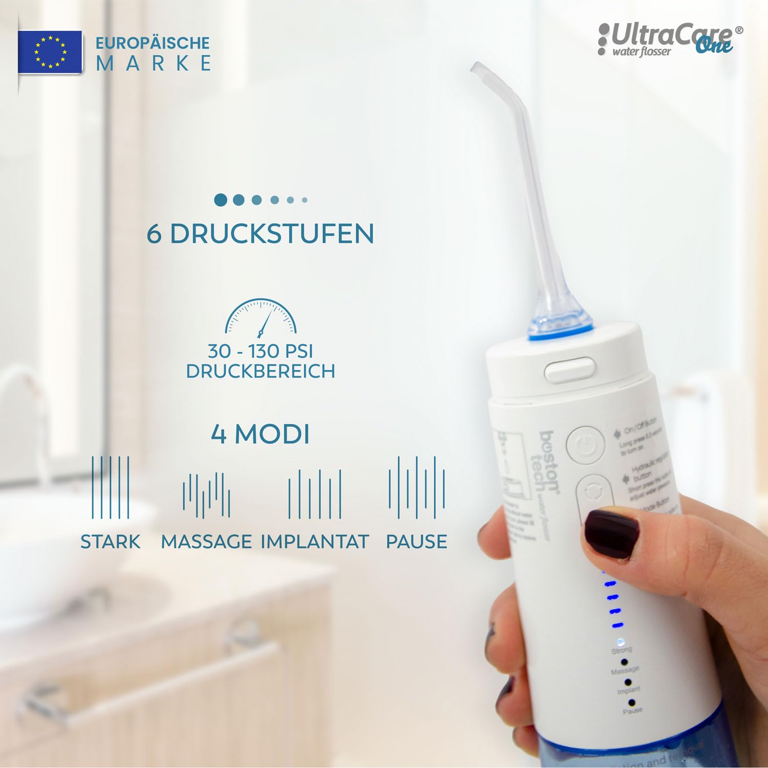 Boston Tech Aquapik® DUO Munddusche Aquapik® 100 Desktop + Aquapik® One tragbar von Zahnärzten empfohlen entfernt Plaque, pflegt Implantate und Kieferorthopädie Verwendung zu Hause und auf